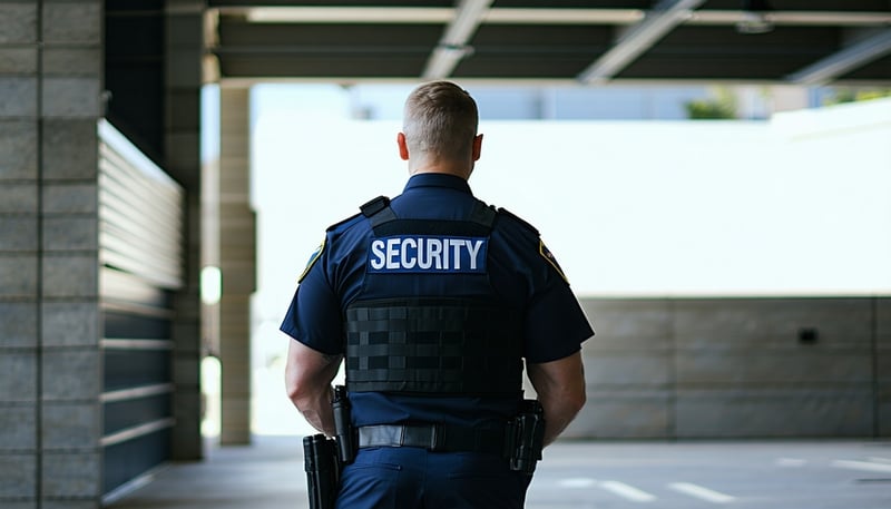 A professional security officer standing guard A professional security officer standing guard